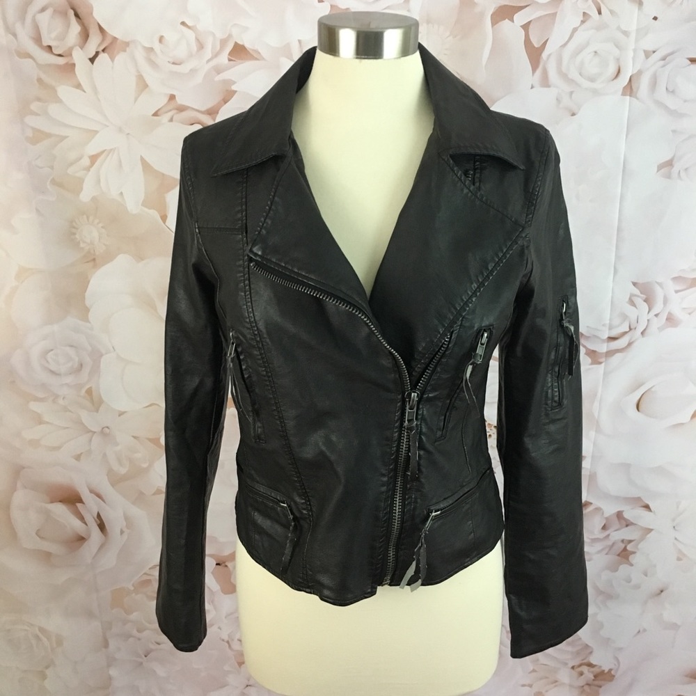 Z Supply Dark Brown Faux Leather Motorcycle Jacket